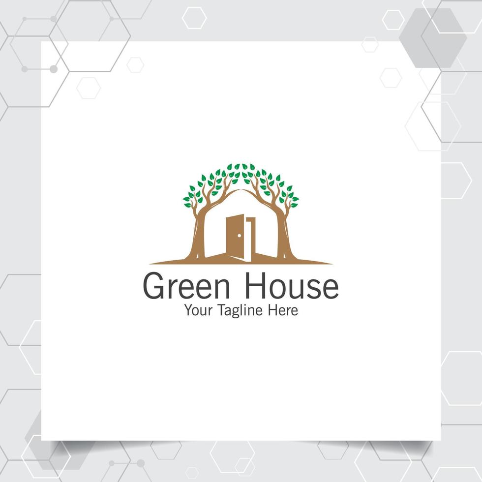 groen huis logo ontwerp vector met concept van huis en blad pictogram illustratie voor onroerend goed, onroerend goed, woning en hypotheek.