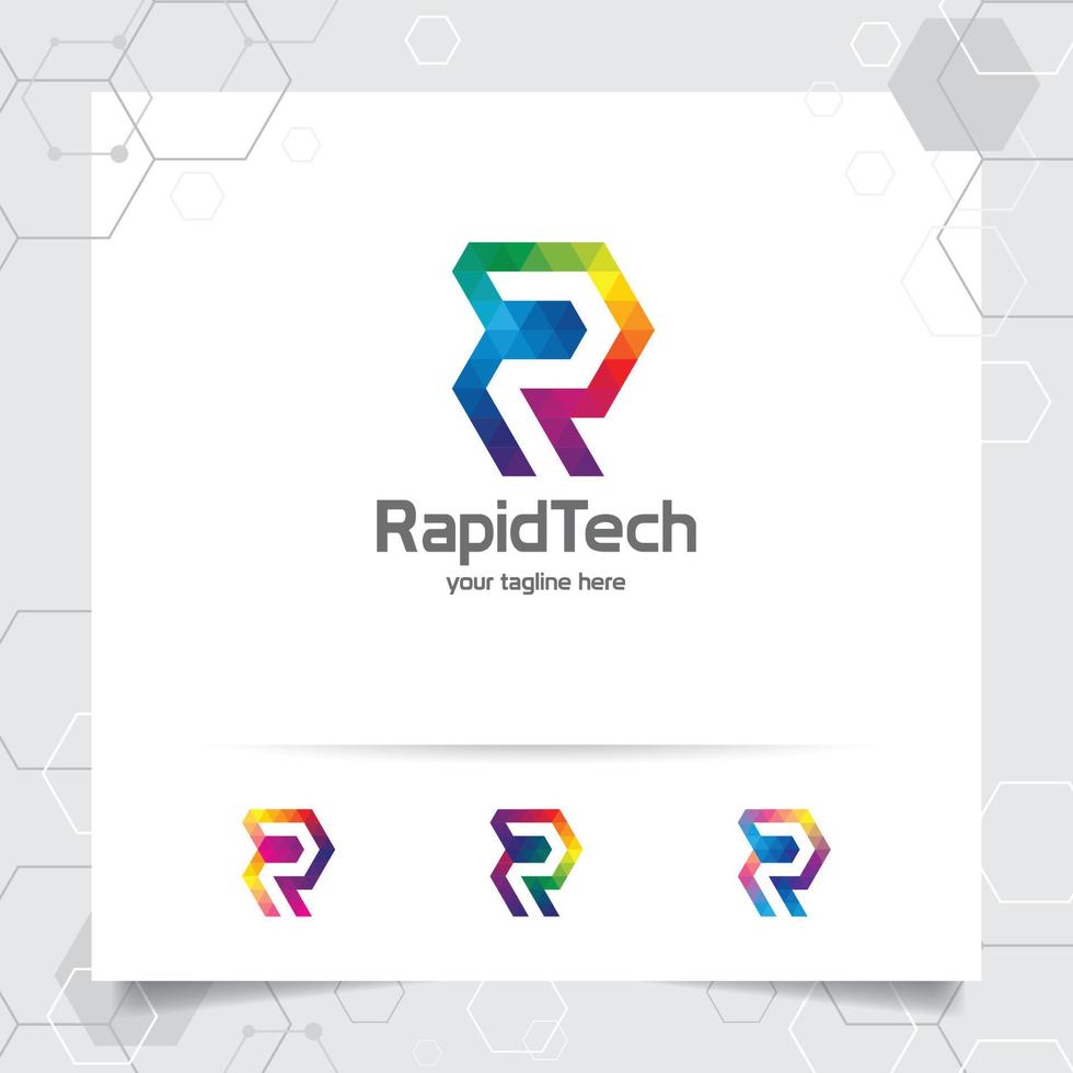 digitale logo letter r ontwerp vector met moderne kleurrijke pixel voor technologie, software, studio, app en business.