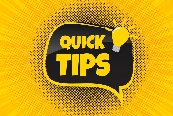 Snelle tips badge, banner vector met gloeilamp en tekstballon