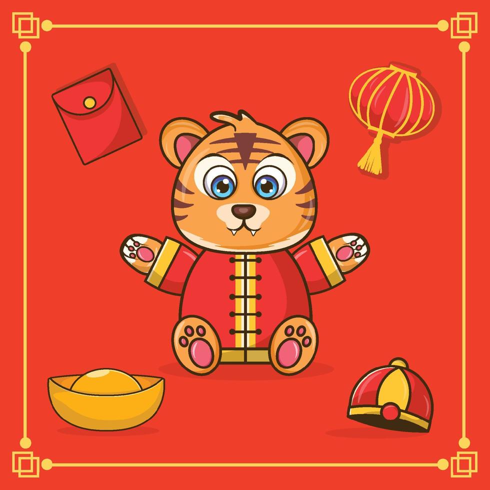 chinees nieuwjaar viering van tijger schattig jaar gratis vector