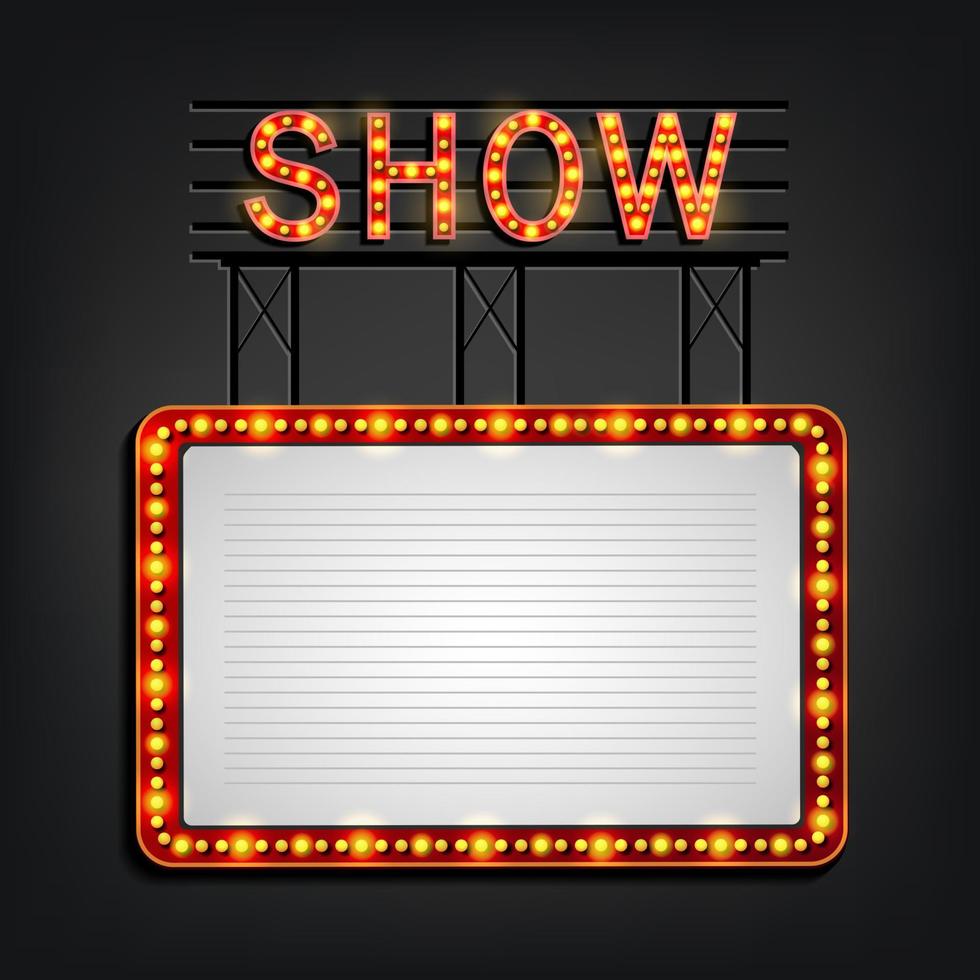 showtime uithangbord retro-stijl met licht frame vector