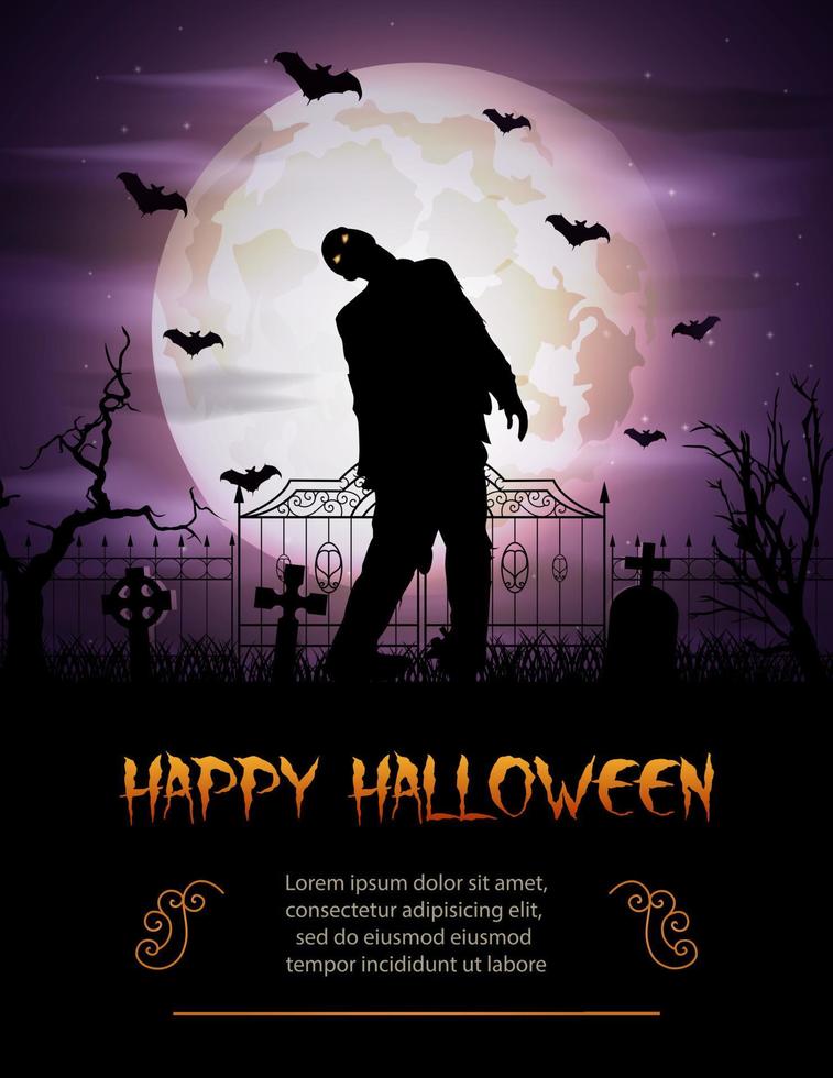 Halloween-achtergrond met zombie die uit graf loopt vector