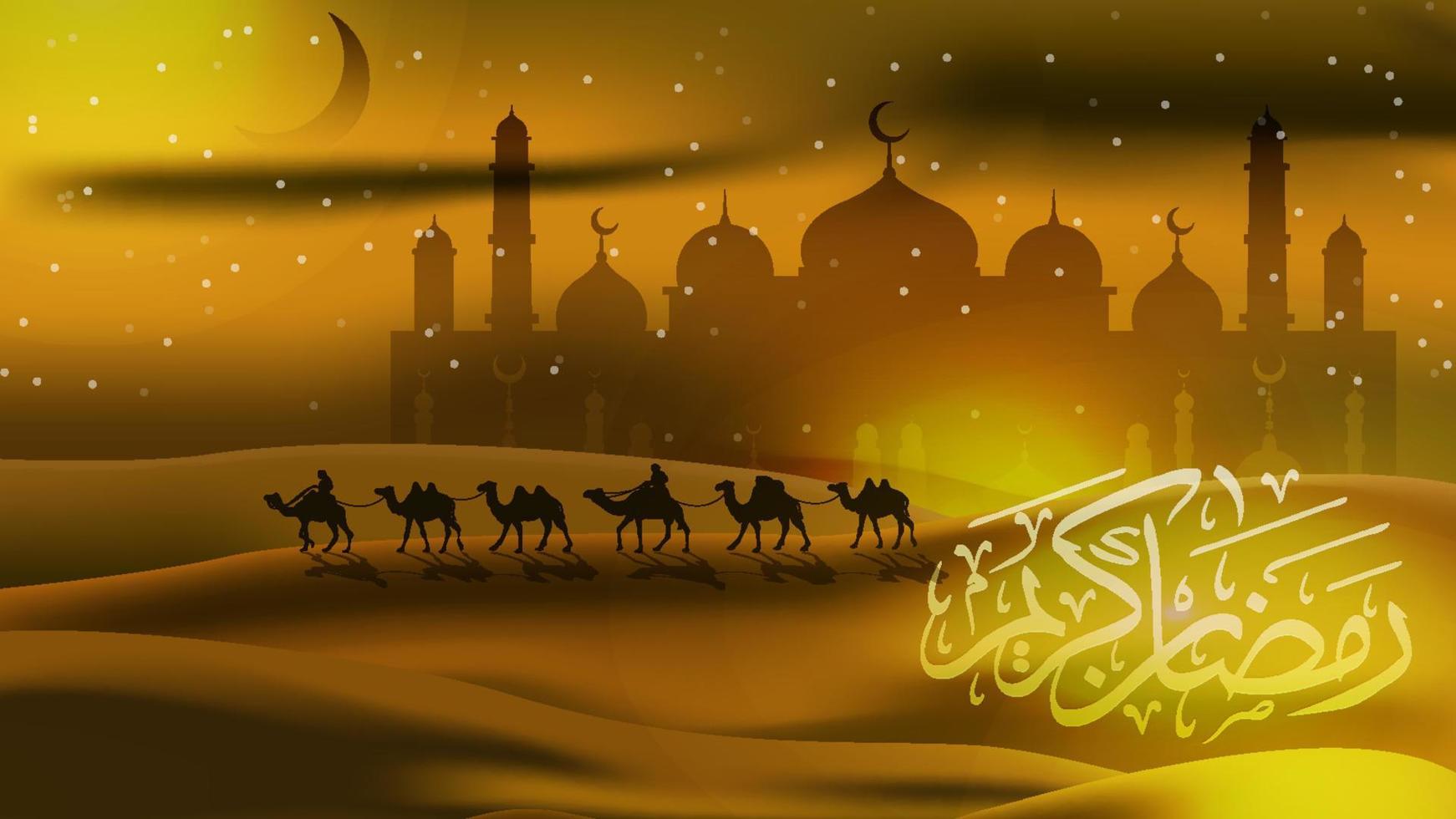islamitische achtergrond met woestijn en moskee voor ramadan en eid vector