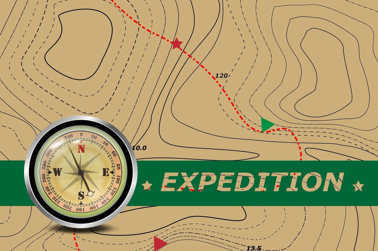 reis. expeditie en azimut kompas en kaart. de achtergrond van de route op de contourkaart. toerisme en reizen symbool. vector