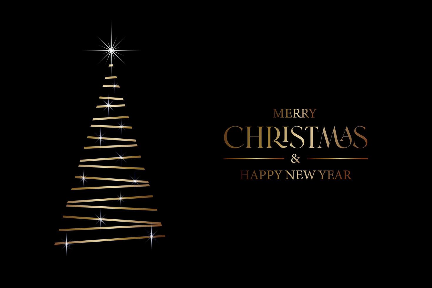 gouden kerstboom met een ster, een feestelijke kerstversiering. een glanzend silhouet, een teken, een symbool voor een feestelijk ontwerp. een reeks vectorillustraties vector