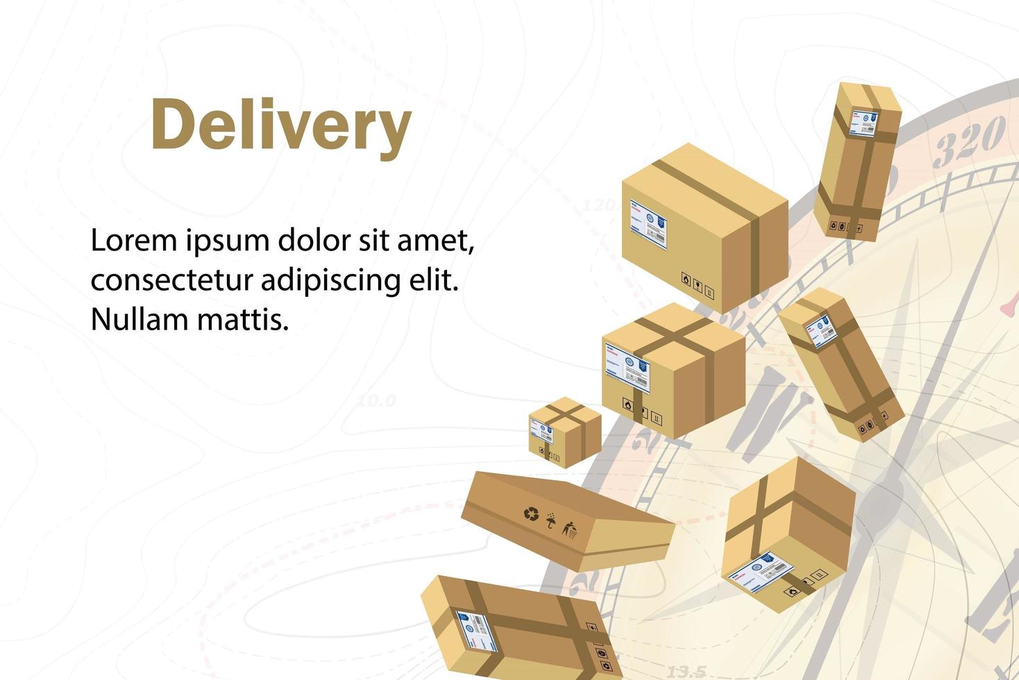levering van pakketten. snel leveringsconcept op kaartachtergrond met kompas. vector illustratie