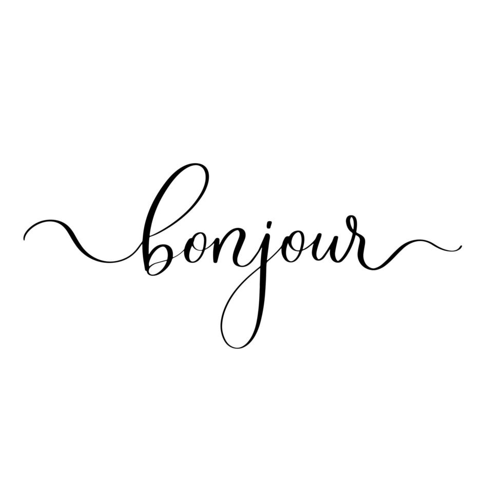 bonjour - vector kalligrafische inscriptie met vloeiende lijnen.