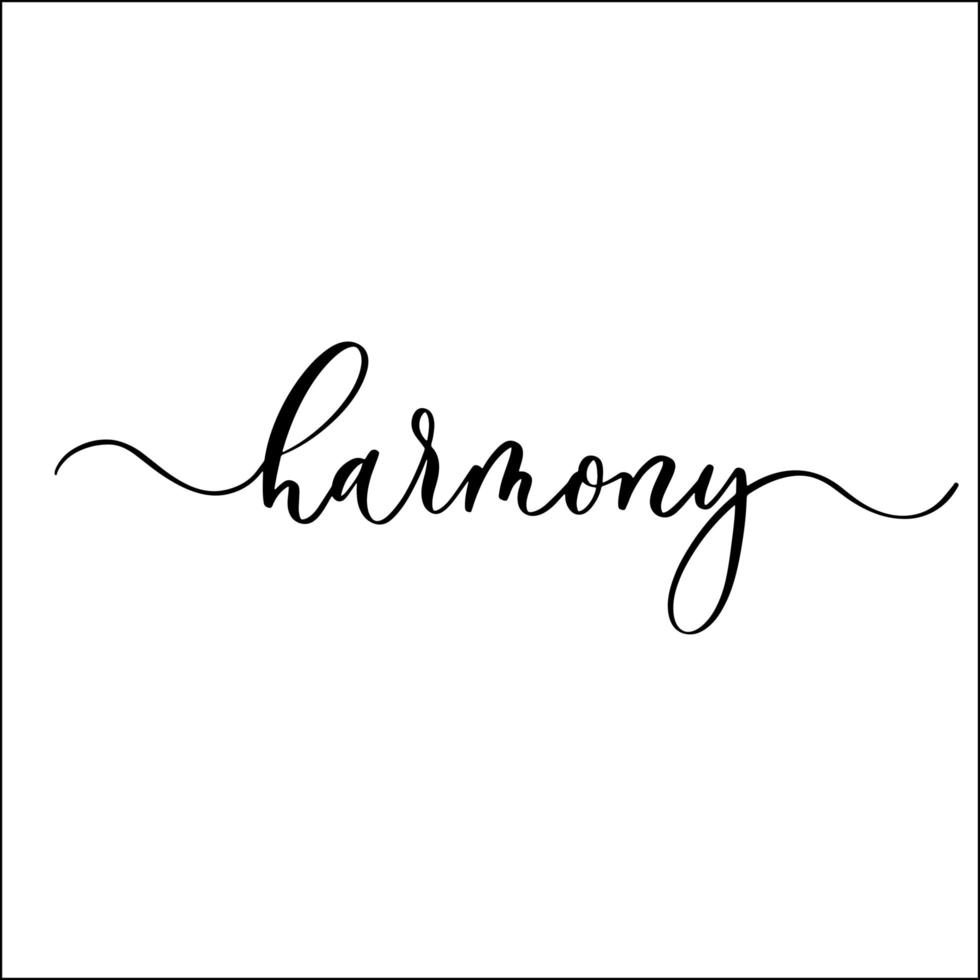 harmonie hand belettering inscriptie met krullen. vector