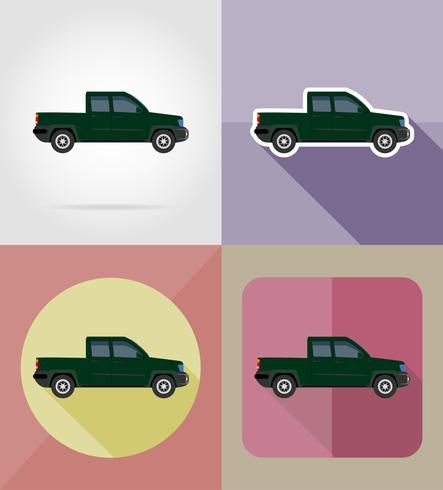 auto vervoer pick-up plat pictogrammen vector illustratie