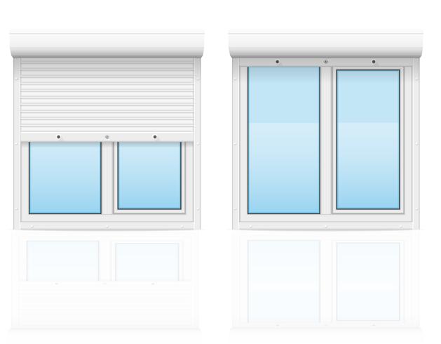 kunststof venster met glooiende rolluiken vectorillustratie vector