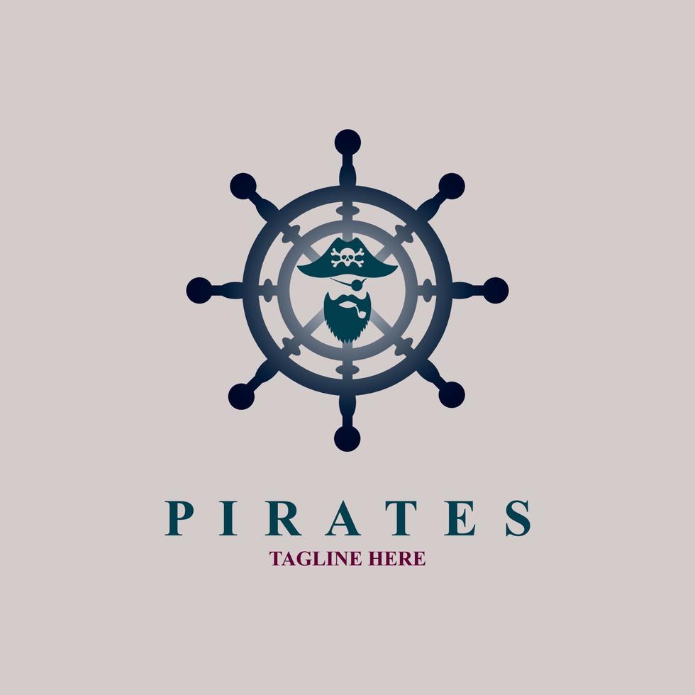 piraten schip wiel logo pictogram vintage stijl ontwerp sjabloon vector voor merk of bedrijf en andere
