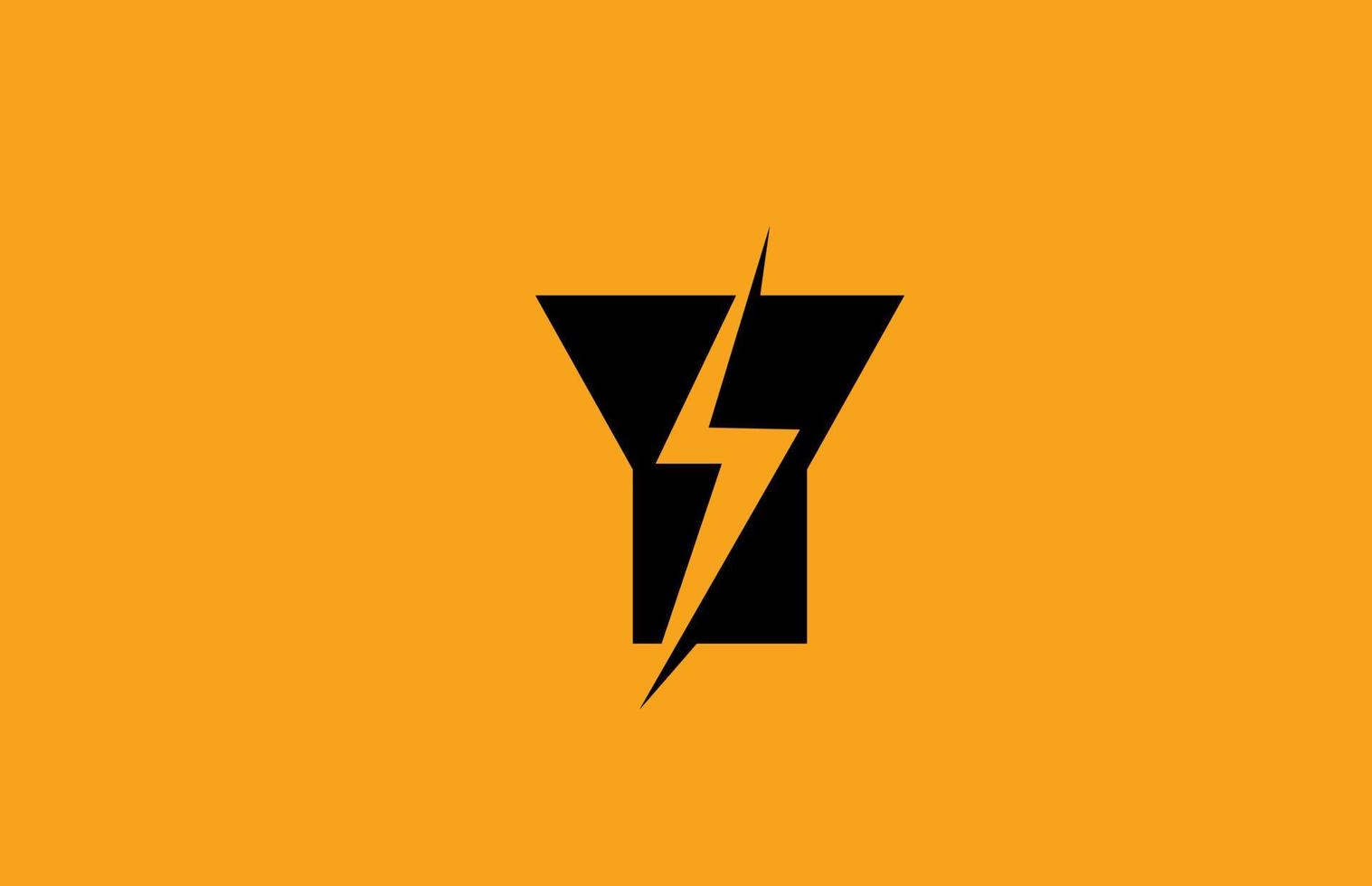 y zwart geel alfabet logo letterpictogram. elektrisch bliksemontwerp voor stroom- of energiebedrijven vector