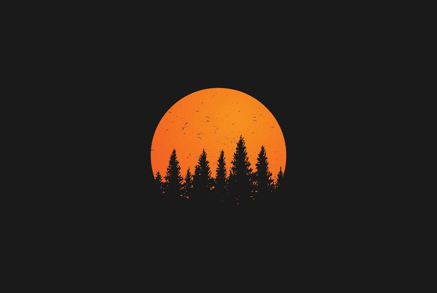 zonsondergang zonsopgang pijnboom groenblijvende spar hemlockspar naaldboom naaldboom ceder naald cipres lariks pinus bomen bos logo ontwerp vector