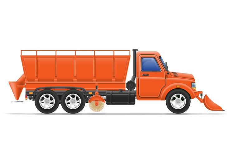 vrachtvrachtwagen opruimen sneeuw en bestrooid op de weg vector illustratie