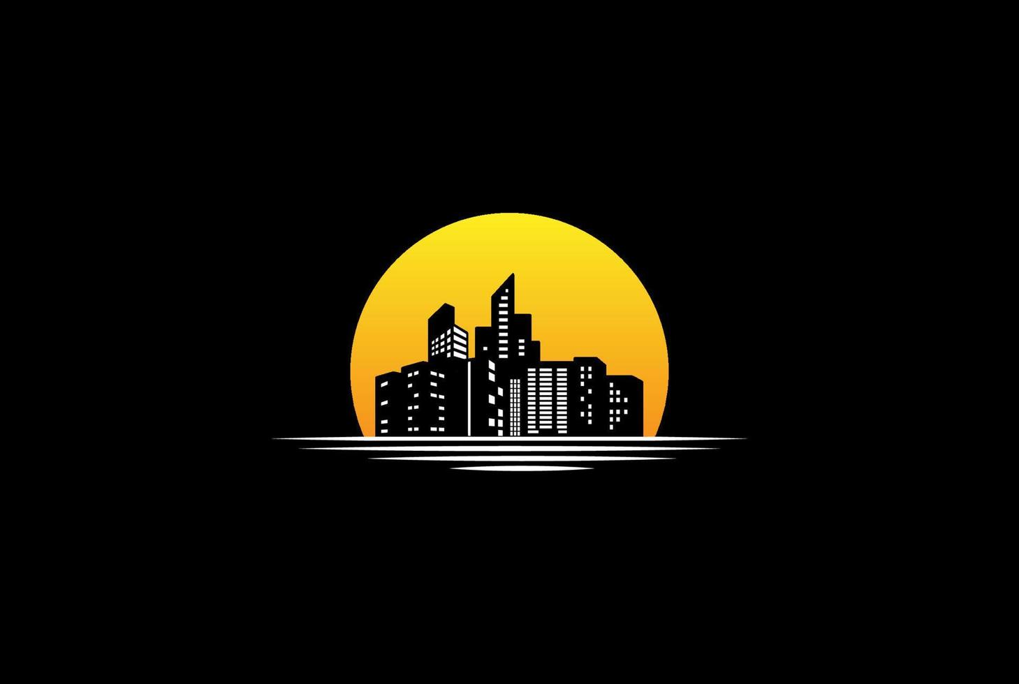 zonsondergang zonsopgang met stedelijke stad stad silhouet logo ontwerp vector