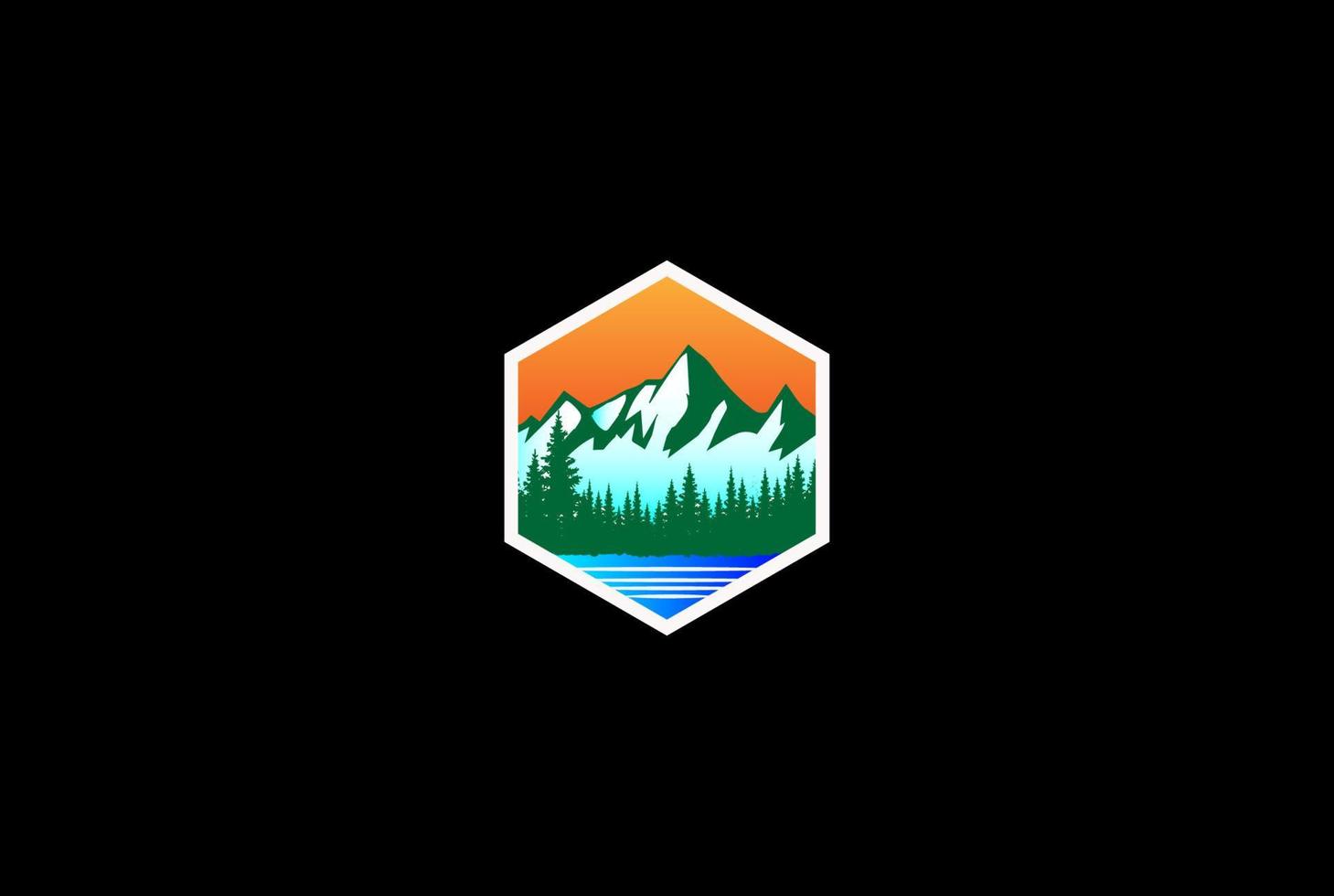 ijs berg pijnboom groenblijvende spar hemlockspar sparren naaldboom ceder naald cipres lariks bomen bos kreek rivier meer badge logo ontwerp vector