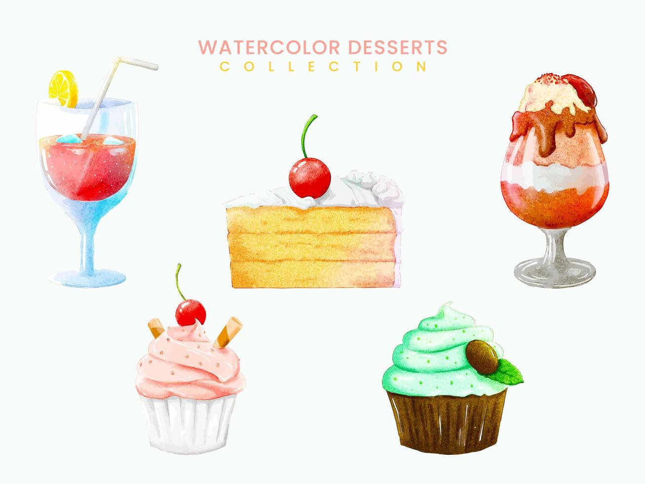 aquarel vector desserts set