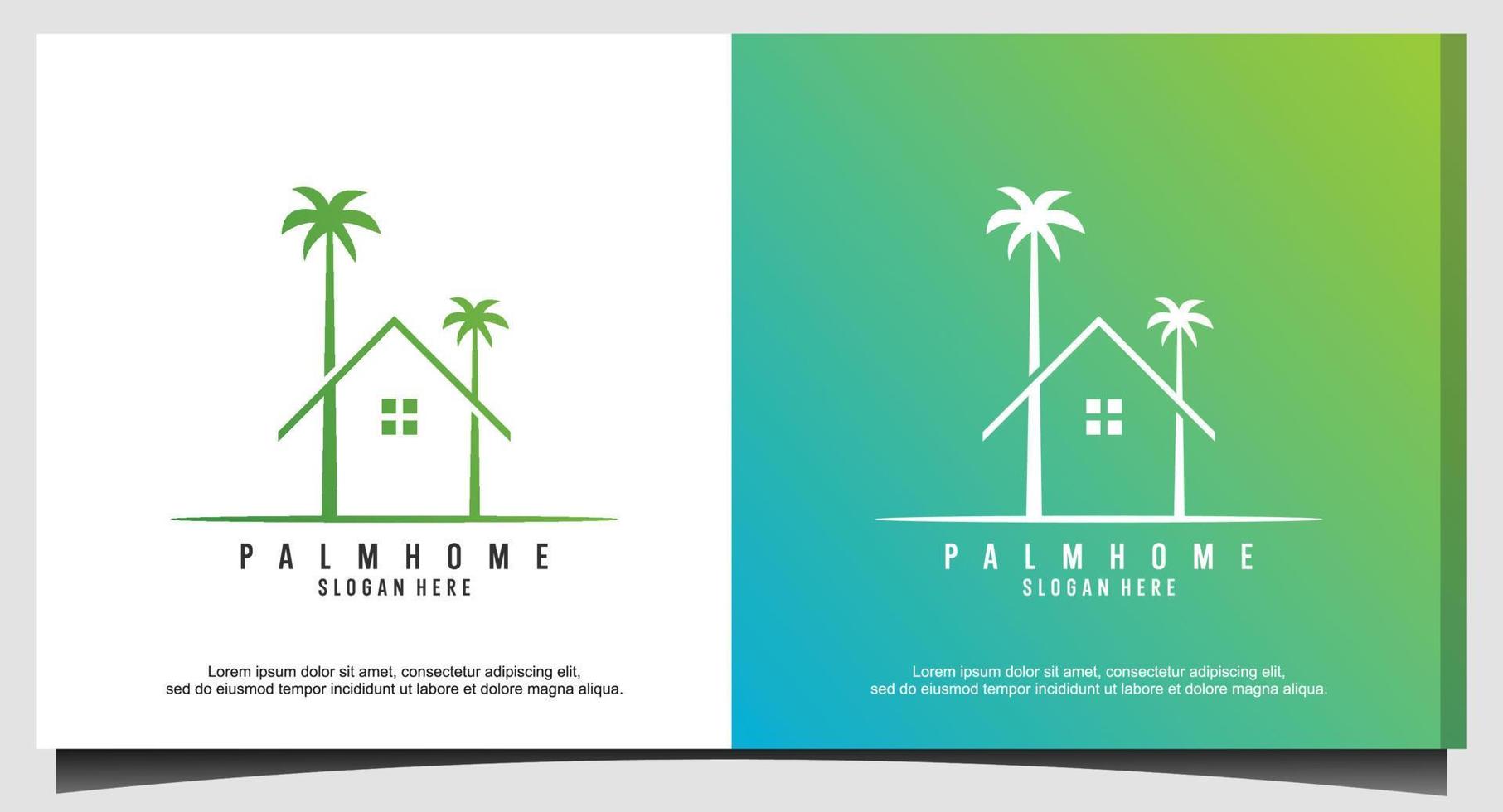 vakantiestrand met boompalm en huislogo-ontwerp vector