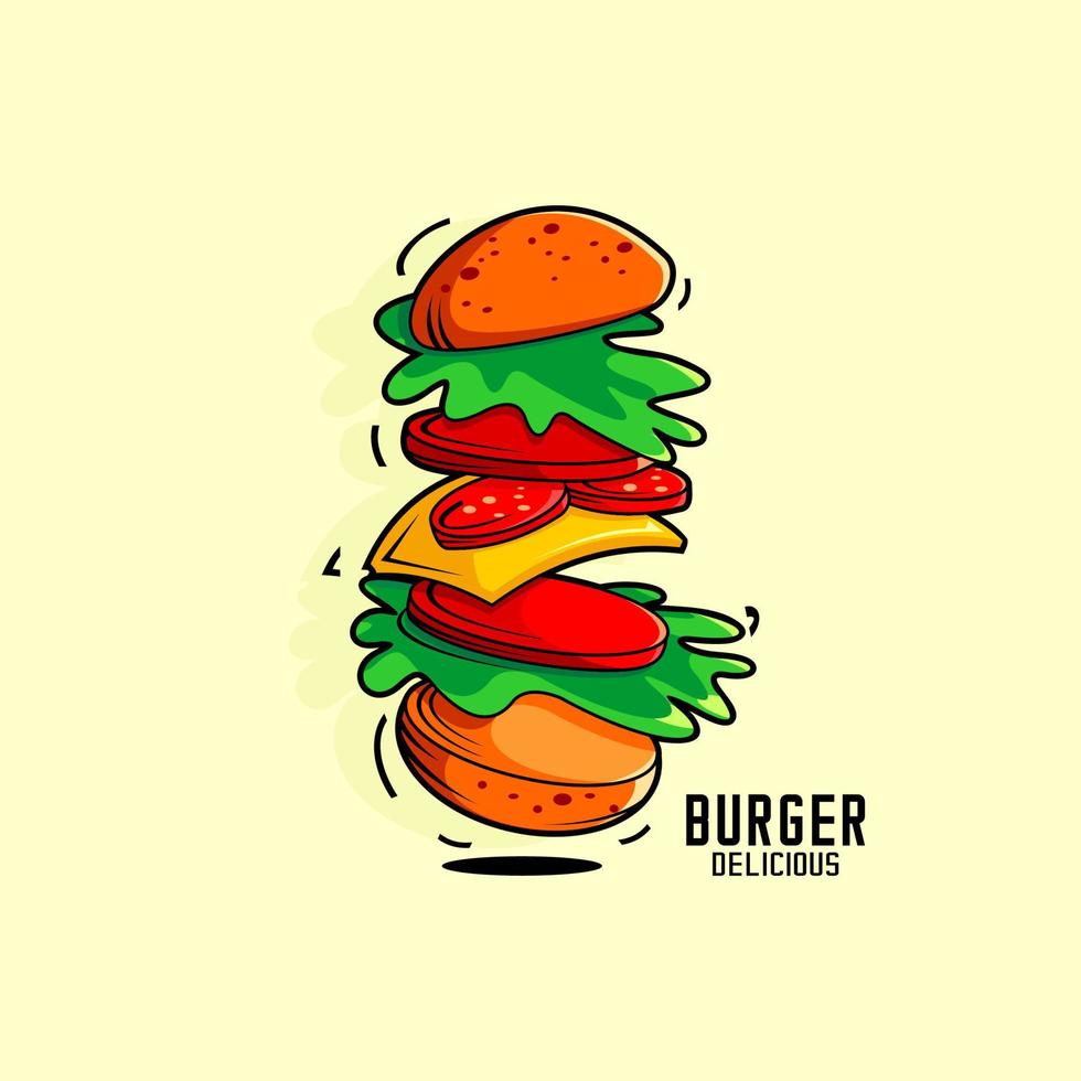 Hamburger heerlijk vector logo op witte achtergrond