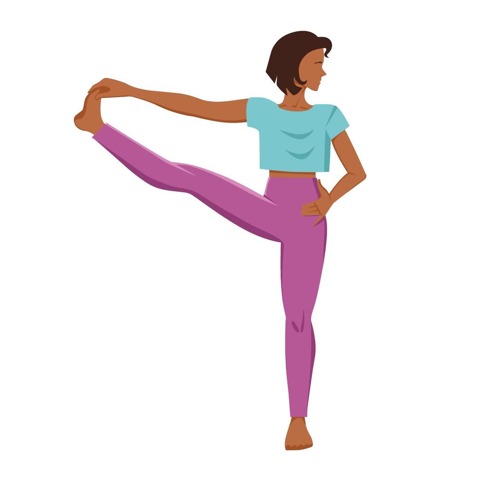 yoga. een gebruind meisje staat in de utthita haste padangustasana pose. vectorillustratie. vector