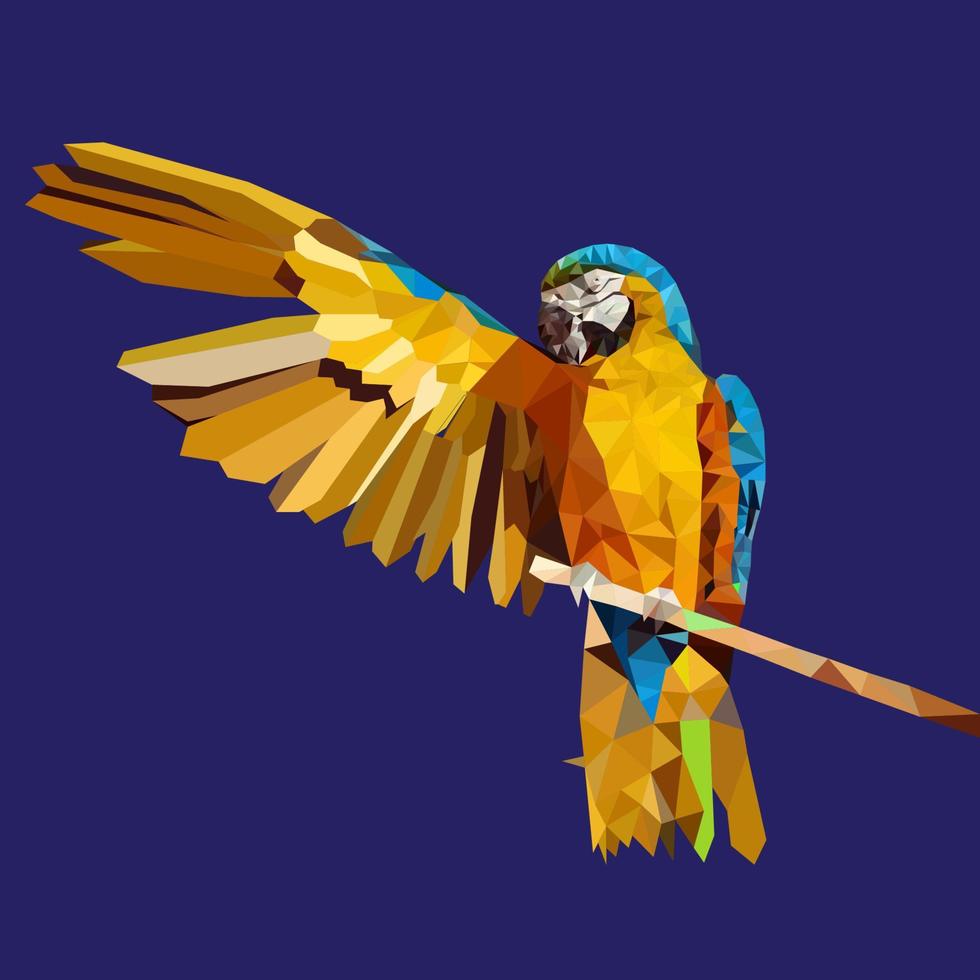 laag poly gele papegaai, Ara vogel vectorillustratie. vector