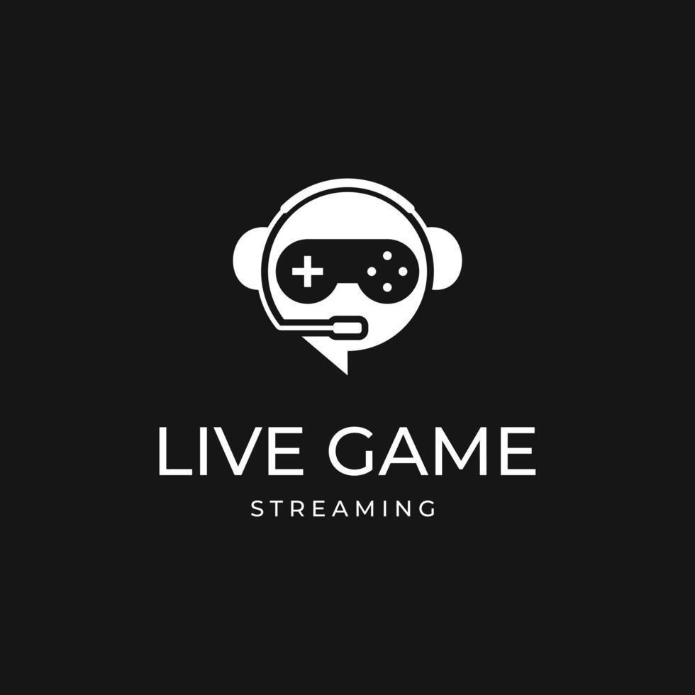 live gaming-logo met hoofdtelefoon microfoon bubble toespraak pictogram vector sjabloon