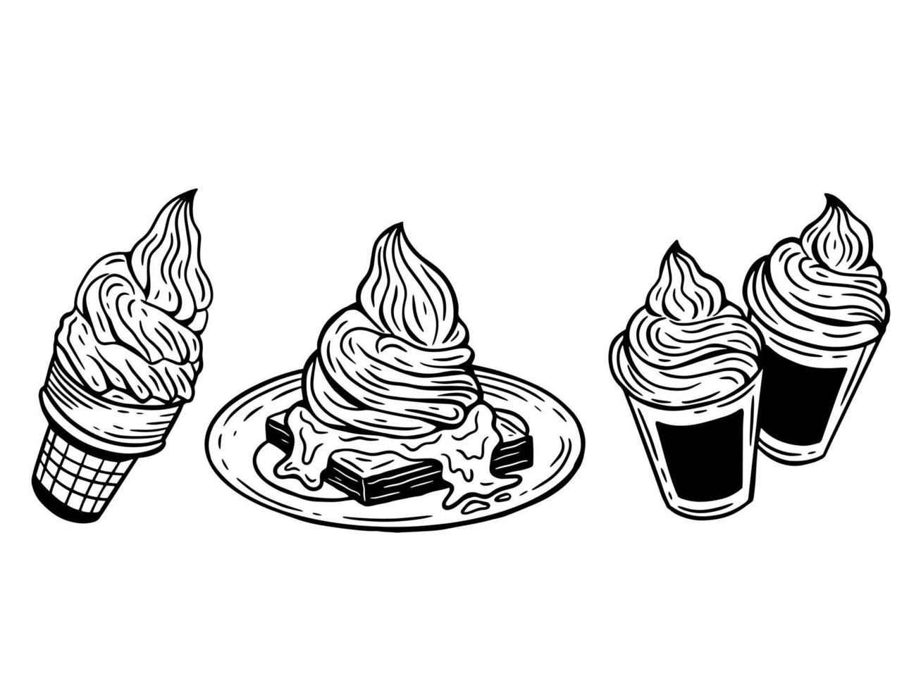 set hand getrokken ijs eten dessert gebakjes menu café restaurants illustratie vector