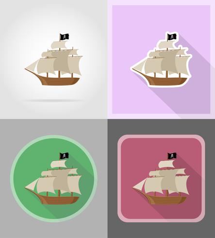 piratenschip plat pictogrammen vector illustratie