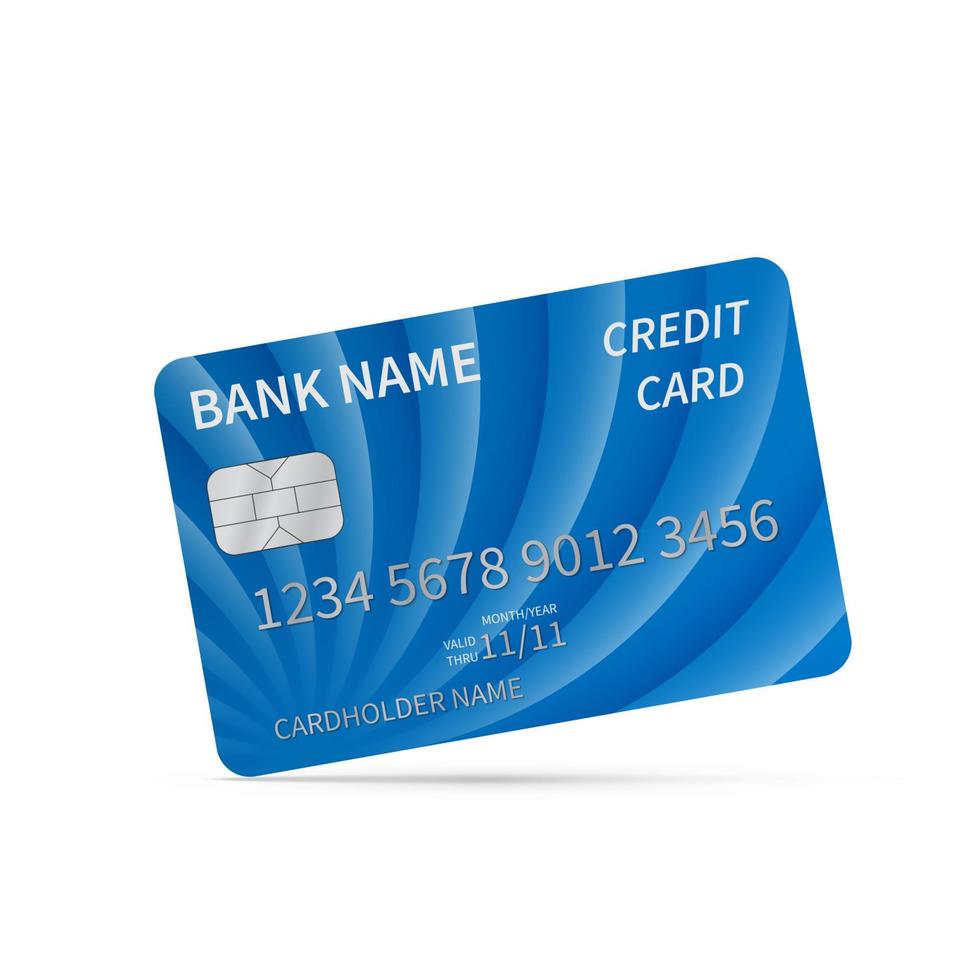 realistische blauwe creditcard geïsoleerd op wit. gedetailleerde plastic kaart met symbolen in reliëf in zilver. geld en betalingen over de hele wereld concept.vector sjabloon voor zakelijke thema. vector