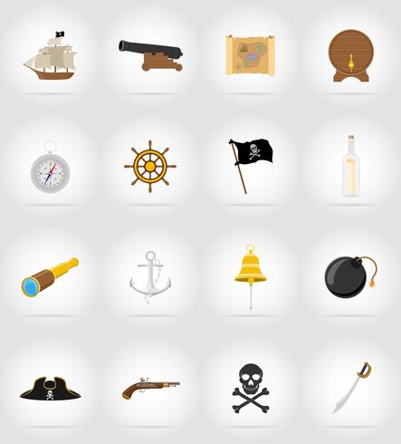 piraat plat pictogrammen vector illustratie