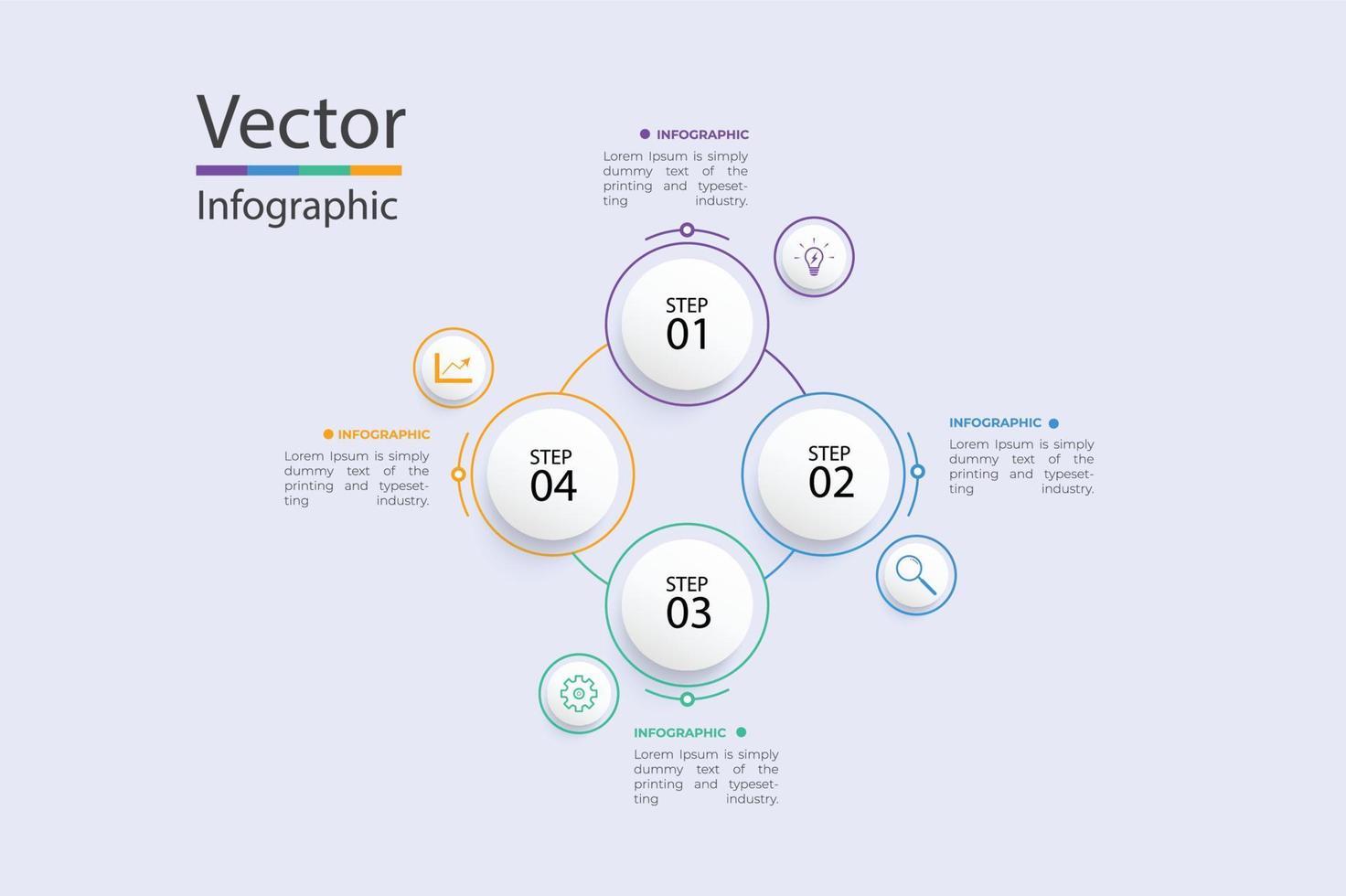 vector infographic sjabloon met 3D-papieren label, geïntegreerde cirkels. bedrijfsconcept met 4 opties. voor inhoud, diagram, stroomdiagram, stappen, onderdelen, tijdlijninfographics.