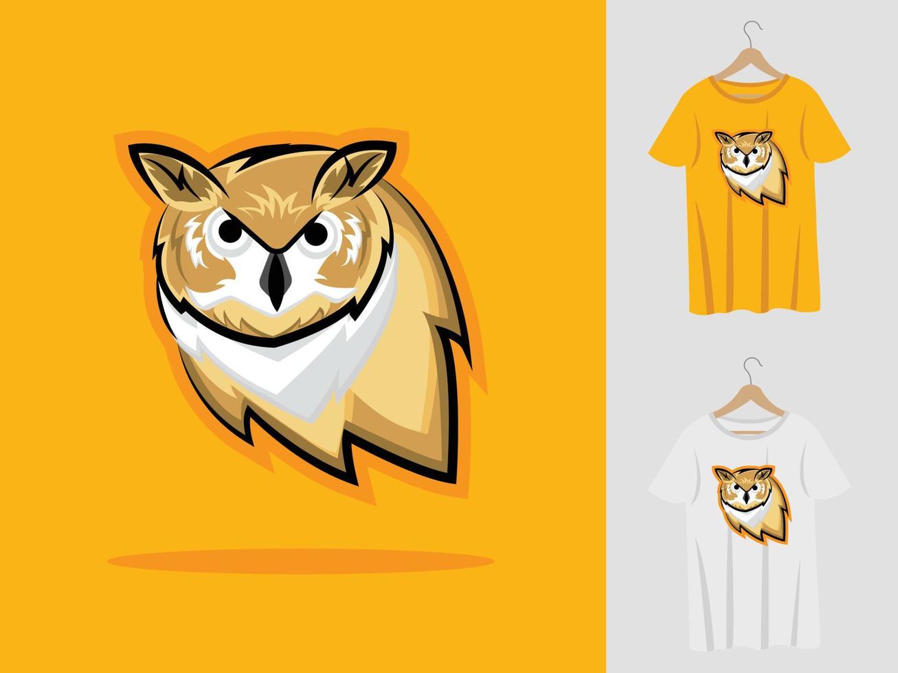 uil logo mascotte ontwerp met t-shirt. uil hoofdillustratie voor sportteam en bedrukking van t-shirt vector