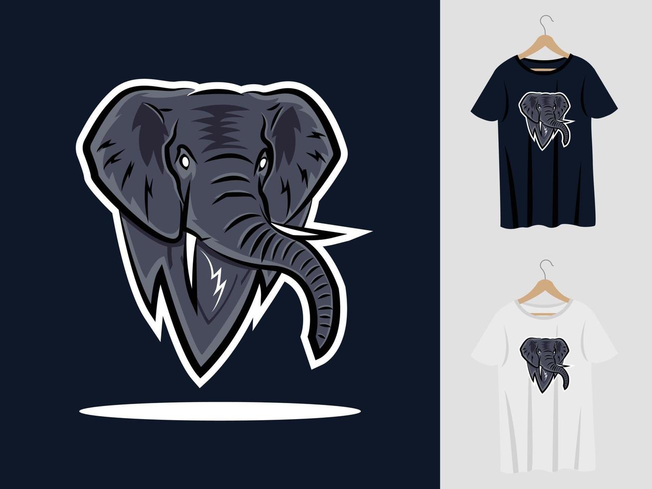 olifant logo mascotte ontwerp met t-shirt. olifant hoofdillustratie voor sportteam en bedrukking van t-shirt vector