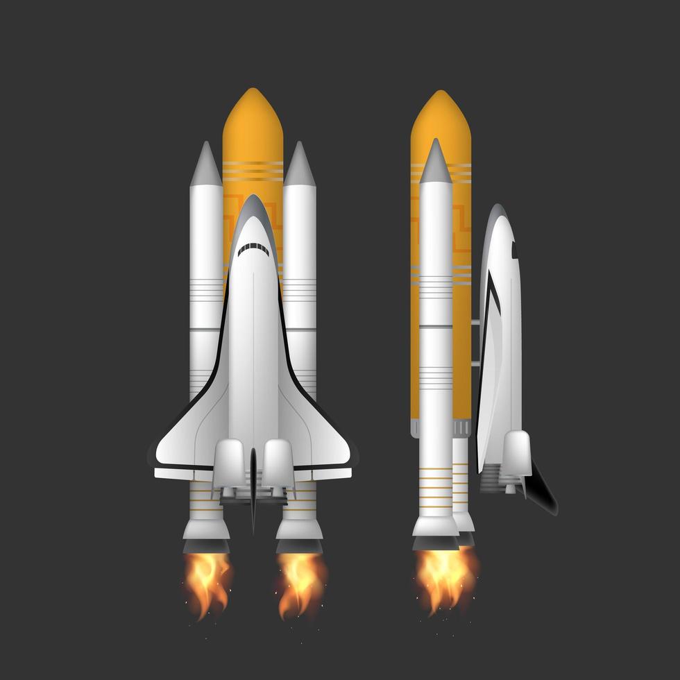 ruimteschip. vechter. raketdrager stijgt op. ruimte ontwerpelement. geïsoleerd op een grijze achtergrond. vector. vector
