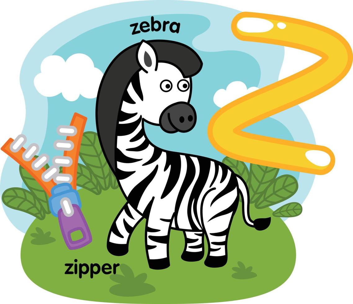 alfabet geïsoleerde letter z-zebra-rits illustratie, vector
