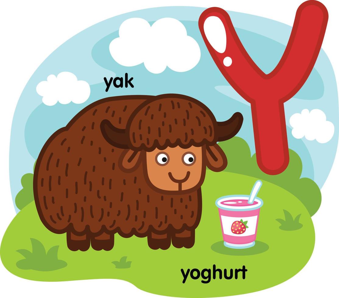 alfabet geïsoleerde letter y-yak-yoghurt illustratie, vector