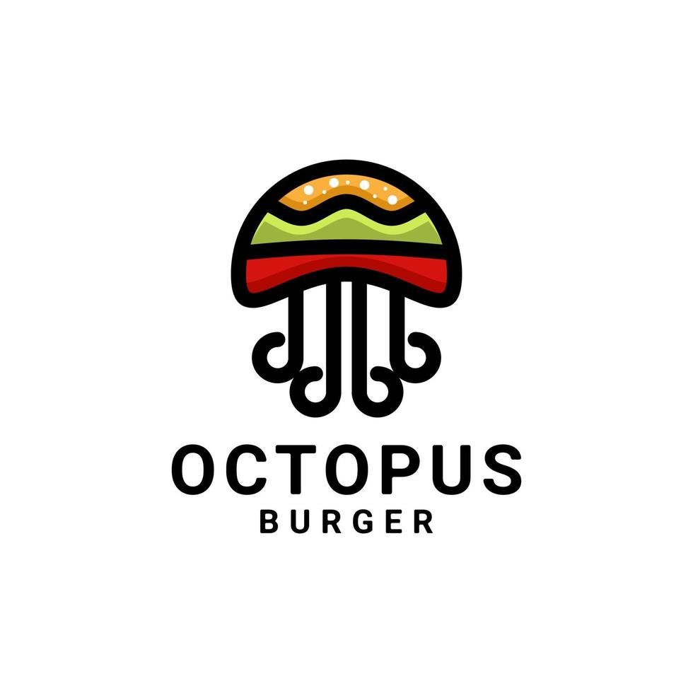 eenvoudige mascotte-logo-ontwerpcombinatie van octopus en burger vector