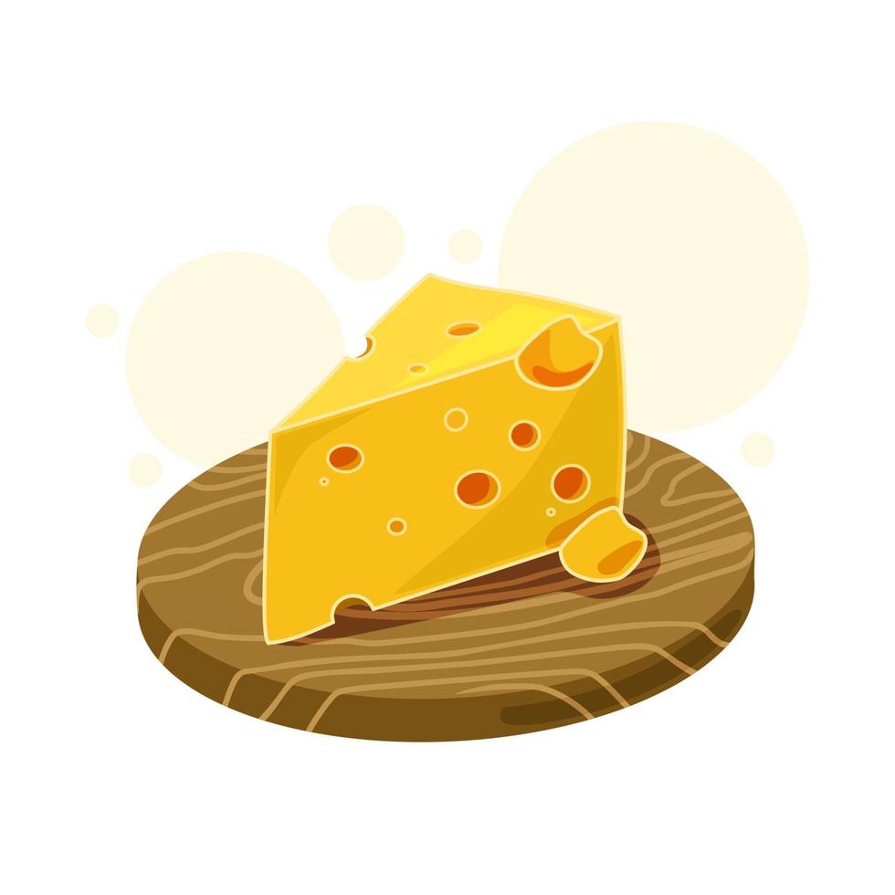 vectorillustratie van een stukje kaas op een bord van de keuken. geïsoleerde achtergrond. vector