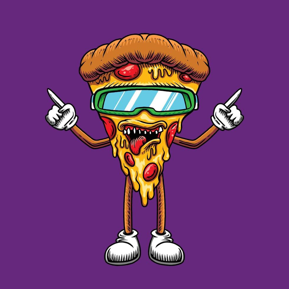 cool skate pizza cartoon logo vector