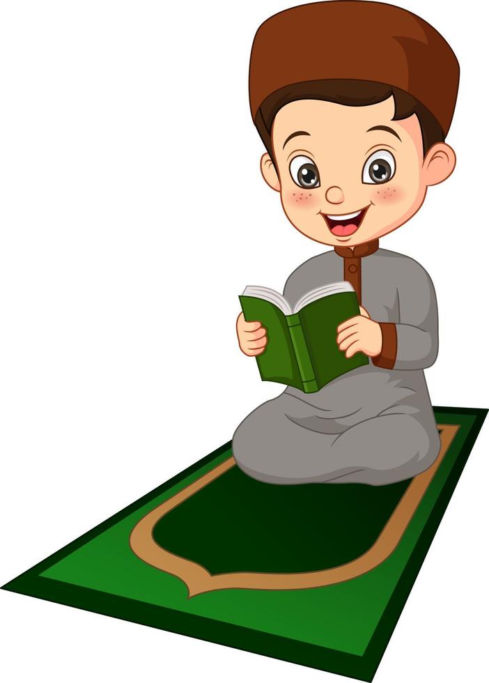 cartoon moslimjongen die koranboek leest vector