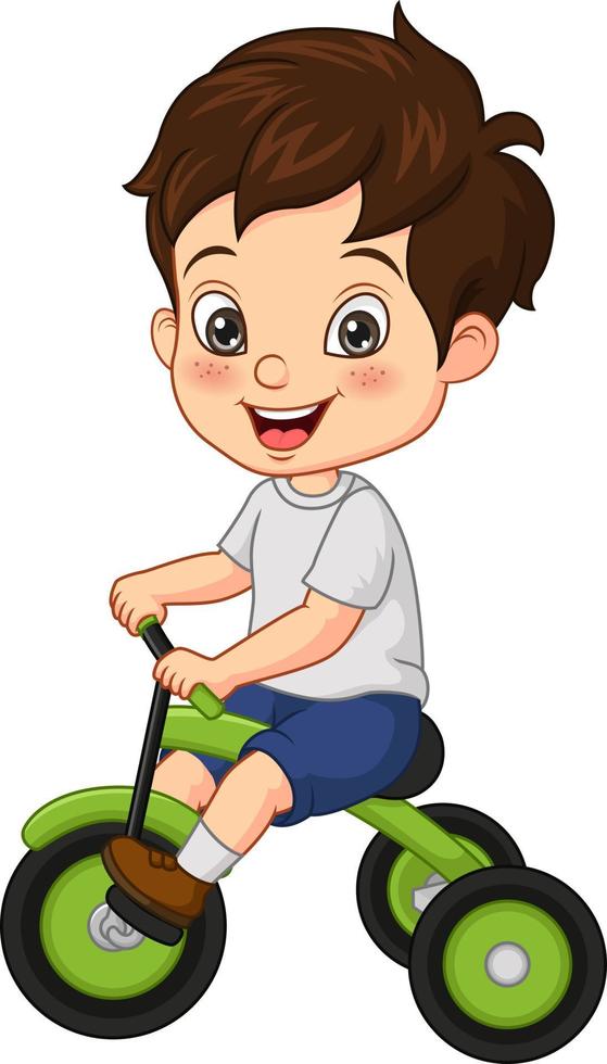 cartoon kleine jongen rijden driewieler vector