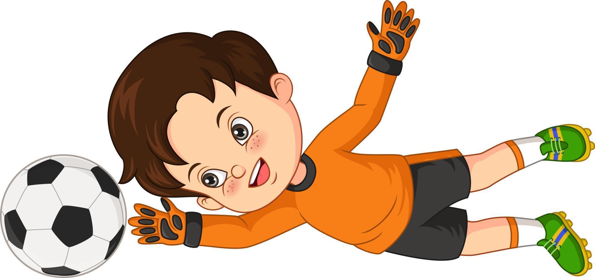 cartoon kleine jongen die de voetbal vangt vector