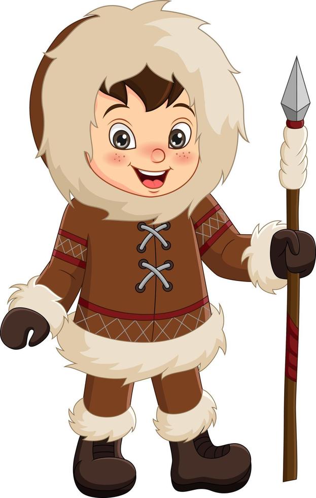 cartoon eskimo jongen met een speer vector