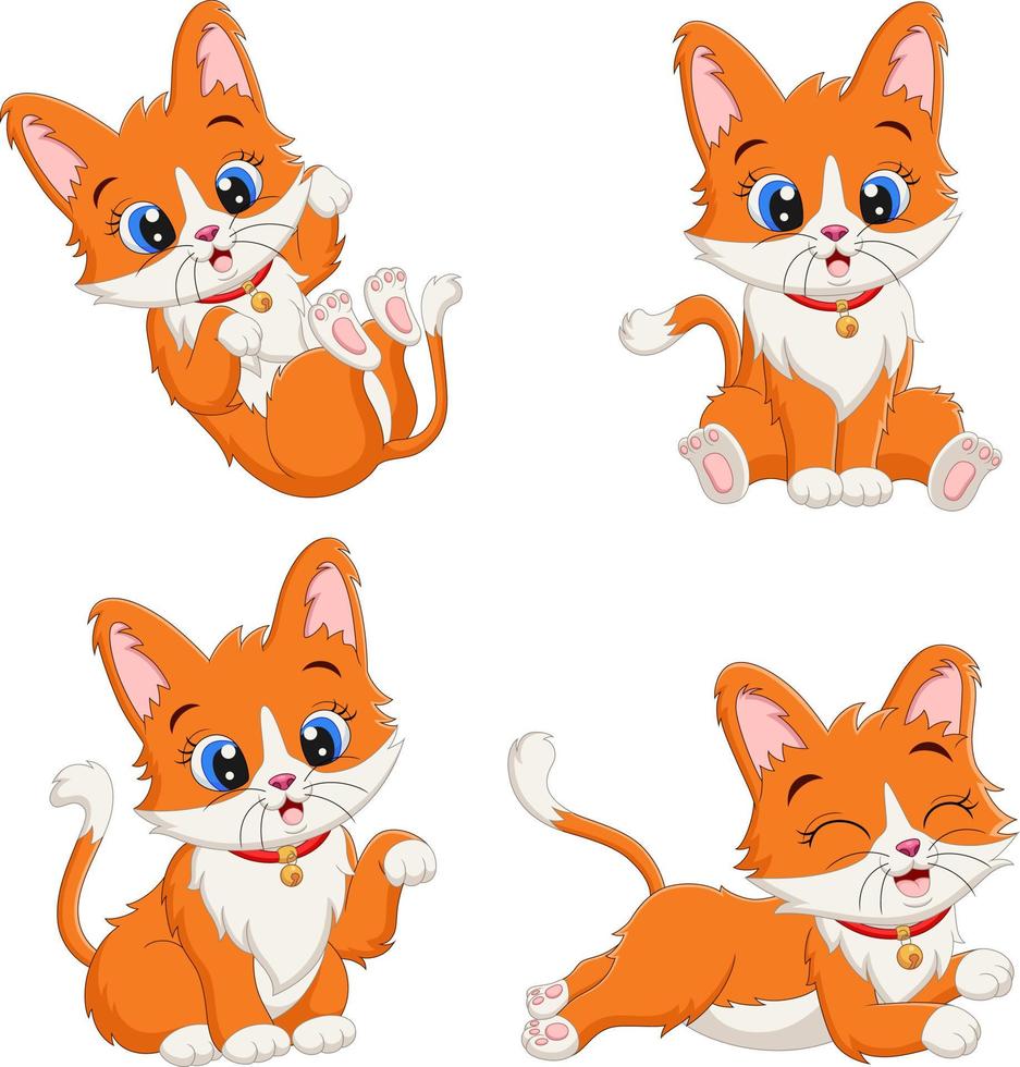 set van schattige kittens cartoon in verschillende poses vector