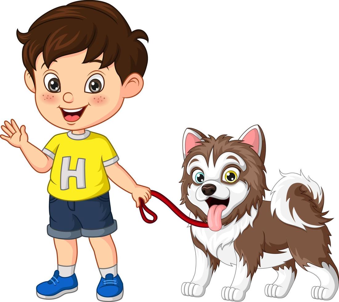 tekenfilm kleine jongen met zijn hond vector