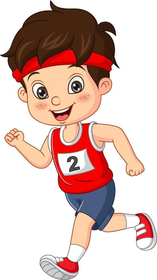 gelukkige schattige kleine runner jongen cartoon vector