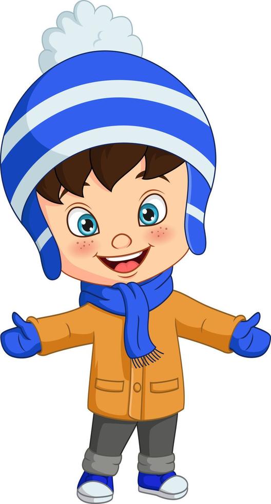 cartoon kleine jongen die winterkleren draagt vector