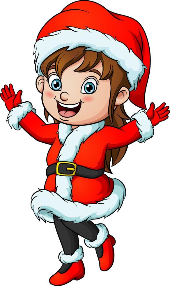 cartoon klein meisje dat kerstmankostuum draagt vector