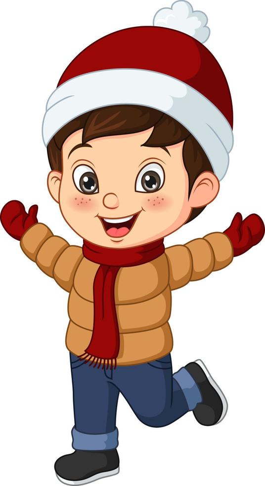 cartoon kleine jongen die winterkleren draagt vector