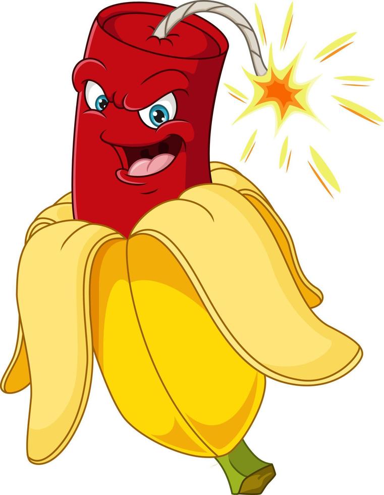 cartoon bananenschil met dynamiet mascotte vector